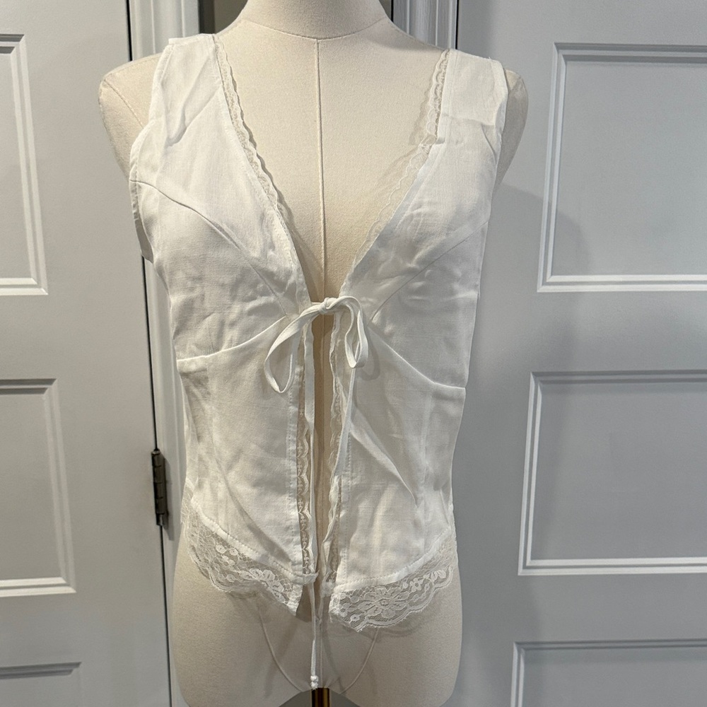 Fashion Nova White Lace Tie-Front Chemise